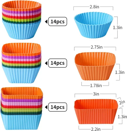 Miniatura 3 de Divisores de silicona Bento para lonchera, 3 formas de redondo, cuadrado y rectangular estándar, forros de silicona reutilizables para magdalenas