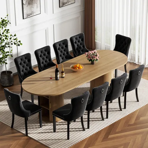 Miniatura 20 de Mesa de comedor redonda extensible con base de almacenamiento, mesa de comedor expandible natural de 63 a 94 pulgadas para 10 personas, mesa