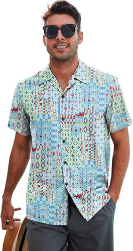 Camisa hawaiana para hombre, con estampado floral, cómoda, con botones, casual, manga corta, ropa de playa para hombre