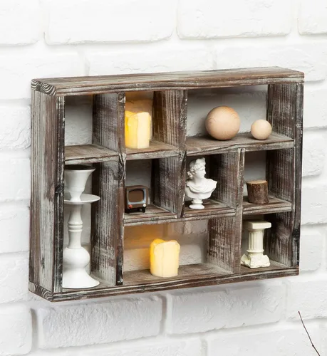 Miniatura 7 de J JACKCUBE DESIGN MK570A - Estante rústico multiranura, con 9 compartimentos, caja de sombra para montaje en pared, para colección, estuche cuadrado