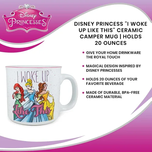 Miniatura 8 de Silver Buffalo Disney Princess I Woke Up Like This - Taza de cerámica con Ariel, Cenicienta y Belle, 20 onzas
