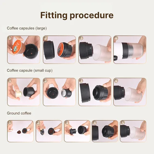 Miniatura 6 de Cafetera portátil, cafetera eléctrica inalámbrica 3 en 1, funciona con cápsulas y café molido, cafetera fría y calefacción con taza de 5.1 fl oz