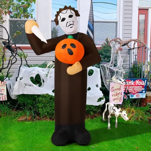 Miniatura 5 de COMIN Asesino de calabazas inflable de Halloween de 6 pies con LED incorporados, decoración de patio para fiestas de vacaciones en interiores