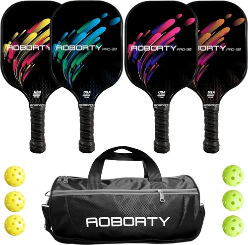 Miniatura 9 de AOBORTY USAPA - Paquete de 4 palas de pickleball – Juego de 4 raquetas de grafito claro de primera calidad con cara de fibra y polímero con núcleo