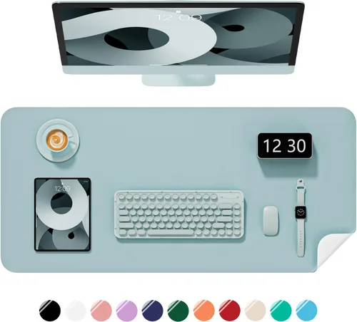 Miniatura 30 de Alfombrilla de escritorio, 60 x 35 cm, de piel sintética, antideslizante, alfombrilla grande para mouse para escritorio, impermeable, almohadilla