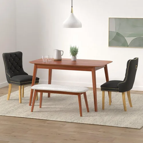 Miniatura 2 de Shenyon Juego de 2 sillas de comedor negras tapizadas de terciopelo con ribete de anillo trasero y patas de acero inoxidable doradas, silla copetuda