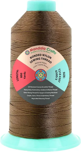 Miniatura 236 de Mandala Crafts - Hilo de nailon para coser cuero, tapicería, mezclilla y para trenzar el pelo; resistente, 1500 yardas, tamaño 69 T70 Marrón