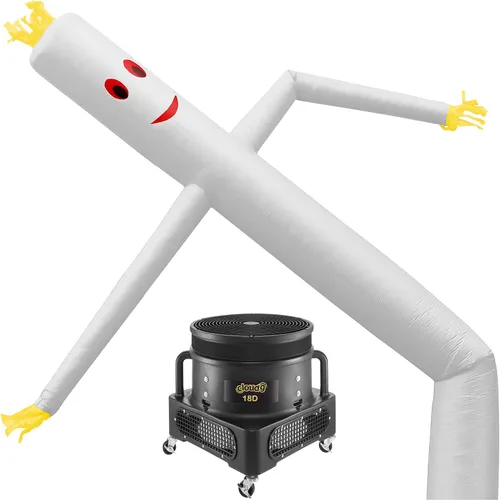 Cloud 9 Hombre inflable de tubo con soplador, marioneta de aire bailarín blanca de 20 pies con brazos que agitan