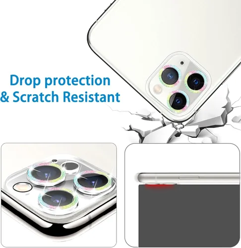 Miniatura 5 de Paquete de 3. Protector de lente de cámara de vidrio templado Dengduoduo para iPhone 11 Pro de 5.8" y iPhone 11 Pro Max de 6.5", Bling Sparkle