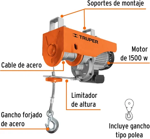 Miniatura 2 de TRUPER Polipasto eléctrico de 1 tonelada POLE-1000