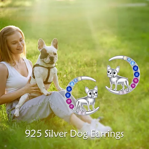 Miniatura 6 de YFN Aretes de tuerca de plata de ley con diseño de luna y animales lindos para mujeres y niñas