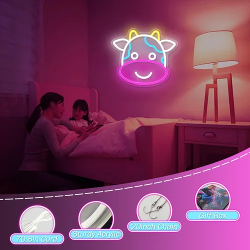 Miniatura 3 de Letrero de neón de vaca con diseño de vaca para pared, regulable, para habitación de niños, dormitorio, luces LED, decoración de animales, luz