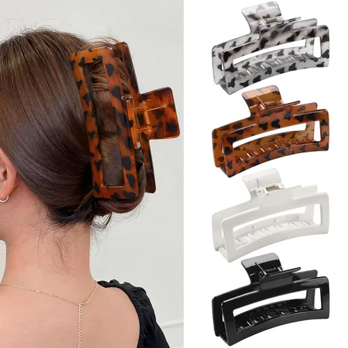 Miniatura 12 de ZYTJ Pinzas de garra negras extra grandes de 5 pulgadas para cabello grueso y largo, paquete de 4 clips de garra extra grandes, pinzas rectangulares