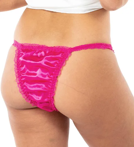Miniatura 4 de Satini - Calzones de satén estilo tanga con encaje rizado para mujer