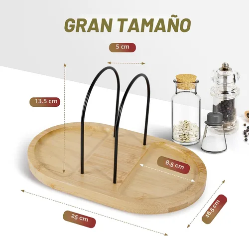 Miniatura 6 de Servilletero para mesa, dispensador giratorio con salero y pimentero, soporte de bambú, almacenamiento rústico de servilletas de metal para mesa