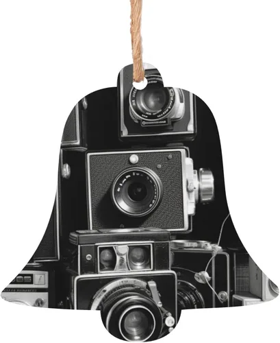 Christmas Wooden Ornaments Retro Cool Camera Collection Xmas Tree Hanging Bell Shape Christmas Hanging Decoration for New Year Holiday Party Decor 2