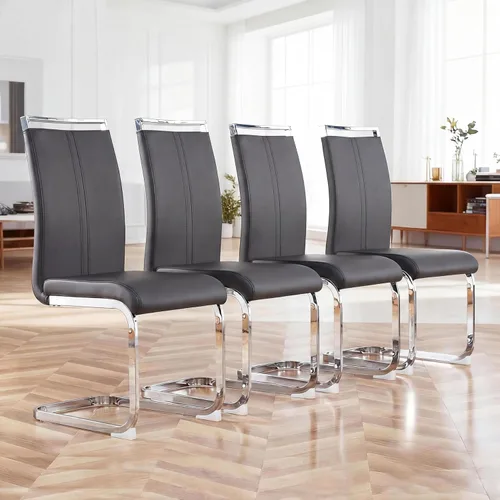 Miniatura 11 de Juego de 2 sillas de comedor modernas con esponja de alta densidad tapizada y patas de metal, sillas para comedor, sillas de comedor de piel