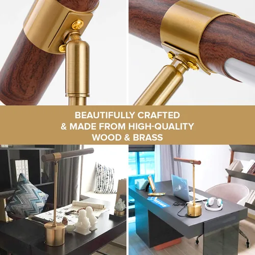 Miniatura 7 de Lámpara de Mesa Moderna Banker Slim - Luz de Escritorio LED - Lámpara de Madera y Latón - Lámpara de Mesa Ajustable - Lámpara de Escritorio de Siglo