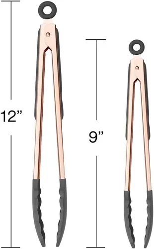 Miniatura 5 de COOK with COLOR - Pinzas de cocina de acero inoxidable con punta de silicona para cocina (2 unidades, 9” (22.86 cm) y 12” (30.48 cm))