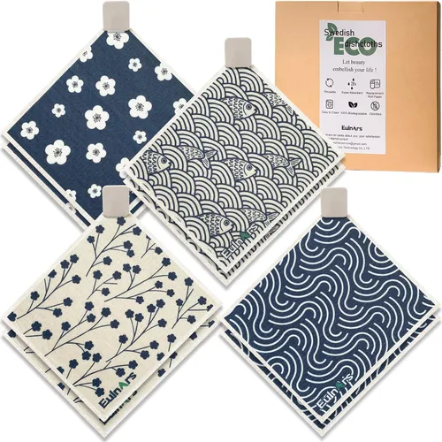 Miniatura 15 de Eulnars - Paños de cocina suecos, 8 unidades, toallas de papel reutilizables con clips, toallas de cocina suecas sin rayar, paños de esponja