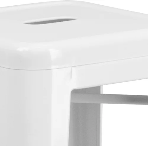 Miniatura 7 de Flash Furniture Lily - Juego de 4 taburetes de bar de metal blanco sin respaldo de 30 pulgadas de alto grado comercial para interiores y exteriores