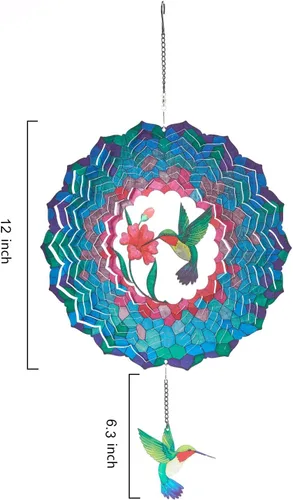 Miniatura 7 de Molinillos de viento colgantes, molinillo de viento cinético de colibrí 3D de 12 pulgadas para decoración de patio y jardín, acero inoxidable