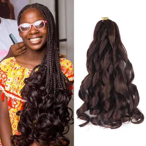 Miniatura 60 de Cabello rizado francés trenzado de 10 pulgadas, color 4, cabello rizado preestirado, 8 paquetes de trenzas de ganchillo de rizo francés para trenzas