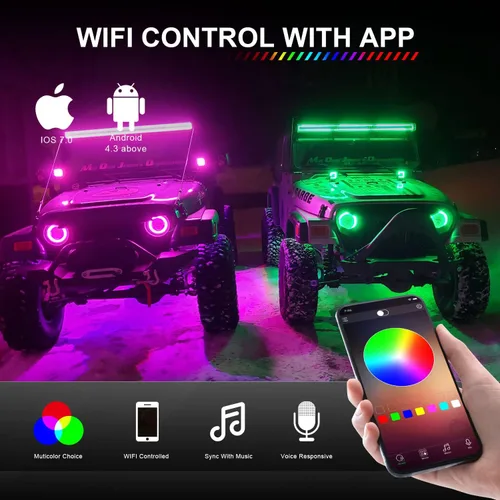 Miniatura 6 de Lpteso Barra de luz LED RGBW de 32 pulgadas, 180 W, juego de haz de inundación y foco combinado, 2 piezas, 4 pulgadas, focos LED RGB de 18 W con 16