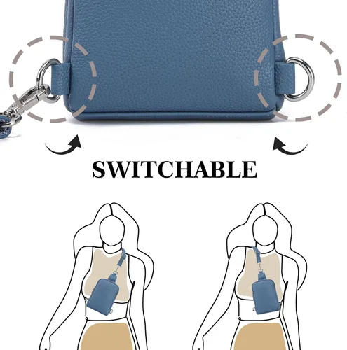 Miniatura 3 de Haytijoe Bolso bandolera pequeño para mujer, de cuero vegano, riñoneras, bolsa de viaje, Azul ácido 2 en 1, A la moda