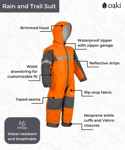 Miniatura 2 de OAKI Traje de Lluvia y Sendero - El Mejor Traje de Lluvia para Niños y Niñas Pequeñas - Overol de Lluvia Muddy Buddy Perfecto para Niños Pequeños