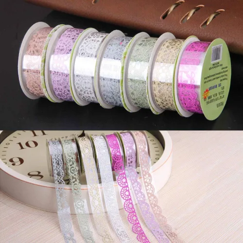 Miniatura 2 de HomDSim 8 cintas Washi con patrón de encaje, cinta adhesiva de diamante con purpurina, ideal para artes y manualidades, bricolaje, álbum
