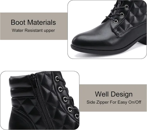 Miniatura 3 de CentroPoint Botines militares de tacón de bloque para mujer, botas de combate de cuero, botines de moda