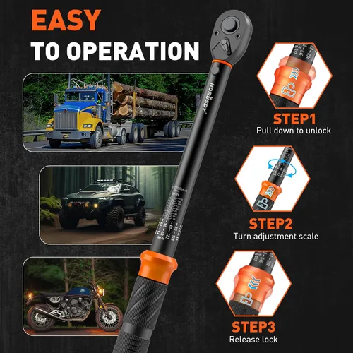 Miniatura 5 de HORUSDY Juego de llaves dinamométricas de clic de accionamiento de 1/2 pulgada – 10-170 ft-lb / 13.6–230.5 Nm, ±3% de precisión, escala doble