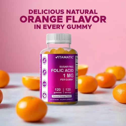 Miniatura 7 de Vitamatic Gomitas de ácido fólico 1000 mcg (1 mg), vitaminas prenatales esenciales para mamá y bebé, gomitas veganas de vitamina B9-120 (2)
