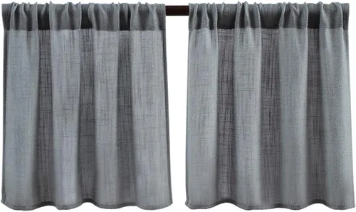 Valea Home Cortinas de arpillera con bolsillo para barra de cocina para ventana corta, estilo café de lino de 24 pulgadas, color gris, juego de 2