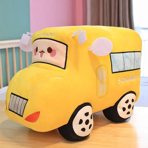 Miniatura 10 de XIYUAN Cojín de peluche rojo de autobús escolar con diseño de caricaturas, cojín de felpa para regalo de cumpleaños de niños (11 x 7 x 6 pulgadas)