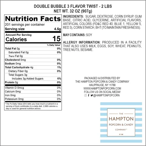 Miniatura 2 de Hampton Popcorn & Candy Company - Goma de mascar con sabor a fruta doble surtido, bolsa a granel de 1 libra (aproximadamente 70 piezas) - Goma