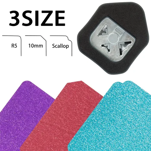Miniatura 4 de QIQQIKIN - Perforadora de esquina 3 en 1 (R5+10 MM+Escarola) Redondeador de bordes, perforadoras de esquina de papel para manualidades de papel