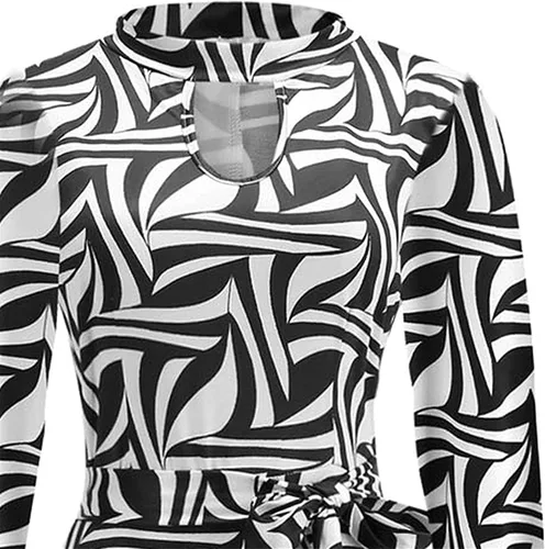 Miniatura 5 de FOVIGUO Vestido largo de manga larga con abertura para mujer, estampado floral, elegante, con cinturón