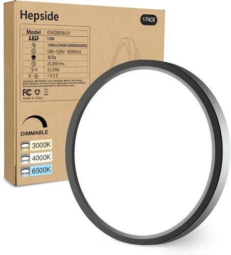Miniatura 34 de hepside Paquete de 1 lámpara de techo LED de montaje empotrado, color negro, 12 pulgadas, 28 W, regulable 3000K-4500K-6000K, lámpara de techo de 3