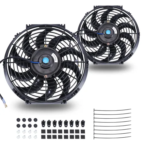 Miniatura 18 de Ventilador delgado universal de empuje eléctrico para radiador 12V 80W de alto rendimiento, kit de montaje azul de 2 piezas