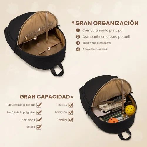 Miniatura 4 de Sucipi Bolsas de tenis para mujeres, Mochila bolsa acolchada para raqueta de tenis para raqueta de tenis, palas de pickleball, bádminton Negro