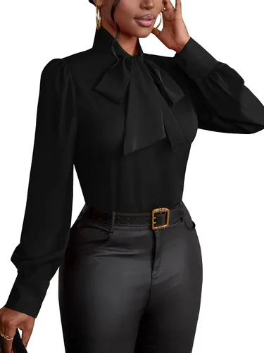 Miniatura 4 de Vrtige Camisa de mujer elegante con cuello de lazo, manga larga, blusa para la oficina