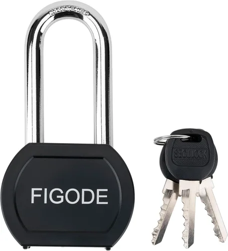 Miniatura 2 de FIGODE Candado de acero sólido cubierto negro con llave, cerradura resistente de alta seguridad, 2-3/4 pulgadas de ancho, grillete de acero