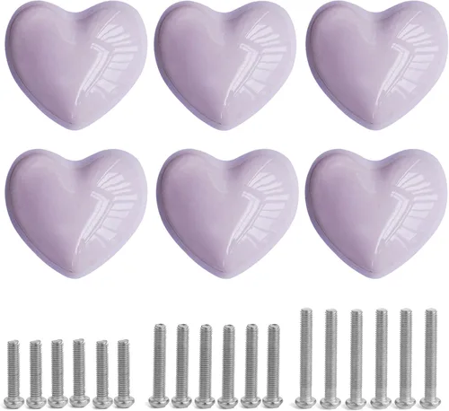 Miniatura 25 de Pomos de cerámica para cajones en forma de corazón, tiradores de armario con tornillos de 3 tamaños, pomos para muebles de cocina para armario, Rosa