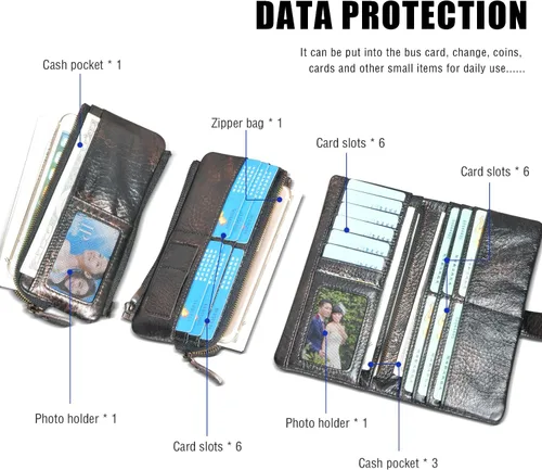 Miniatura 5 de Handadsume Genuino caballo loco cuero viaje regalo moneda bolsillo tarjeta caso largo organizador cadena Rfid monedero con broche para hombres