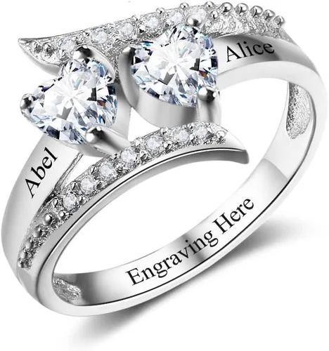 Anillos de promesa de plata fina 925 Zomodia para ella, anillos personalizados para madres con 2 piedras de nacimiento de imitación, joyería