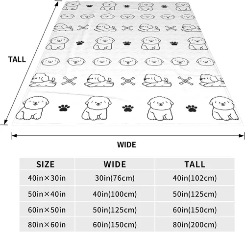 Miniatura 2 de Manta Bichon Frise, 30 x 40 pulgadas, sin costuras, bocetos negros de bichón, cabezas de cachorro, patrón de huesos y patas, manta de franela