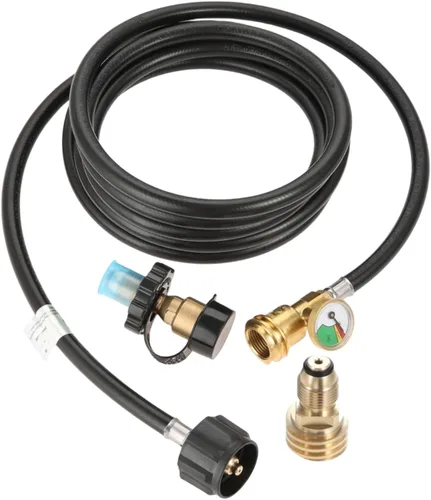 Manguera de extensión de propano de 12 pies, extensión universal que incluye medidor POL, tanque POL LP a adaptador QCC1 / tipo 1 macho, detector de
