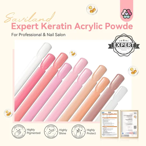 Miniatura 2 de Juego de polvos acrílicos Saviland: Polvo acrílico profesional de queratina, polvo ultra fino transparente/desnudo/rosa para extensión de uñas, arte